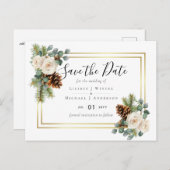 バジェットウィンターウェディングホワイトローズ金ゴールドほこりっぽいブルー ポストカード (正面/裏面)