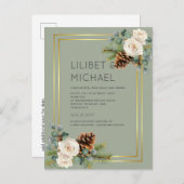 バジェットウィンターウェディングホワイトローズ金ゴールドほこりっぽいブルー ポストカード (正面/裏面)