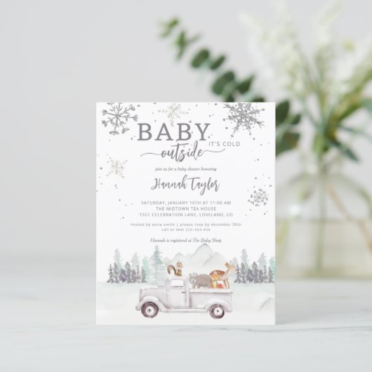 バジェットウィンターウッドランドベビーシャワー招待状 (スタンド正面)