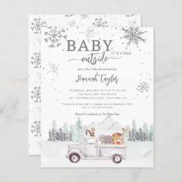 バジェットウィンターウッドランドベビーシャワー招待状