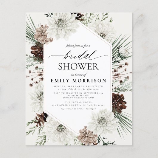 バジェットウィンターエバーグリーンブライダルシャワー招待 (正面)