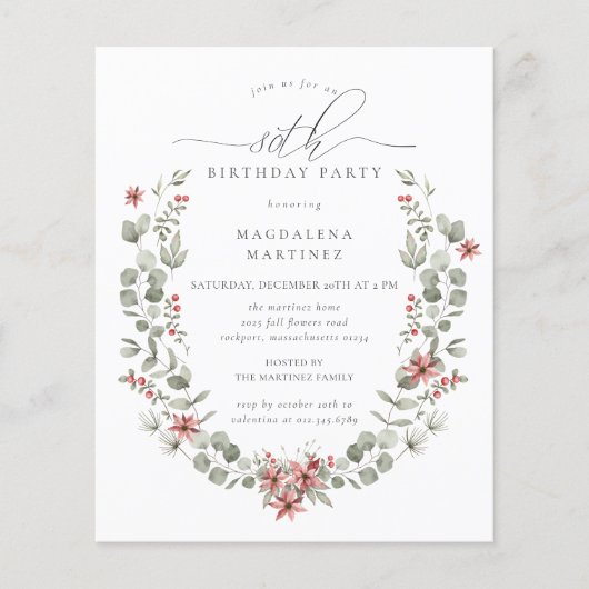 バジェットウィンターグリーンリーレッドフローラ80誕生日 (正面)