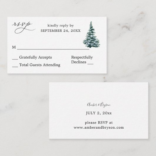 バジェットウィンターチャストマスツリーSMいいえ食事RSVP エンクロージャーカード (正面/裏面)
