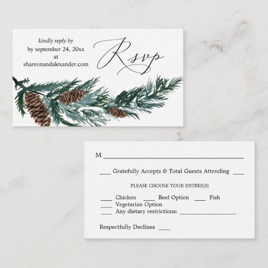 バジェットウィンターパインコーングリーンリーSM食事RSVP エンクロージャーカード (正面/裏面)