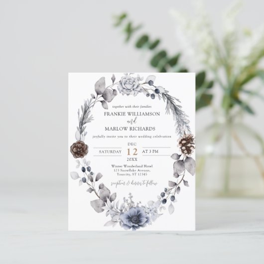 バジェットウィンターパインコーンフローラ結婚式招待状 (スタンド正面)