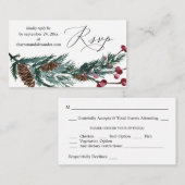 バジェットウィンターパインコーン&ベリー2SM食事RSVPメモ ノートカード (正面/裏面)