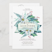 バジェットウィンターフローラブーケウォーター結婚カラー 招待状 (正面/裏面)