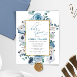 バジェットウィンターブルーバラベビーシャワー招待状