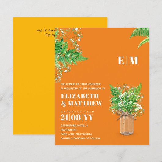 バジェットウェディング招待ファーングリーン葉リー (正面/裏面)