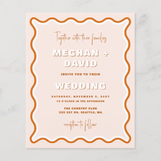 バジェットウェーブテラコッタフォト結婚式招待状 (正面)