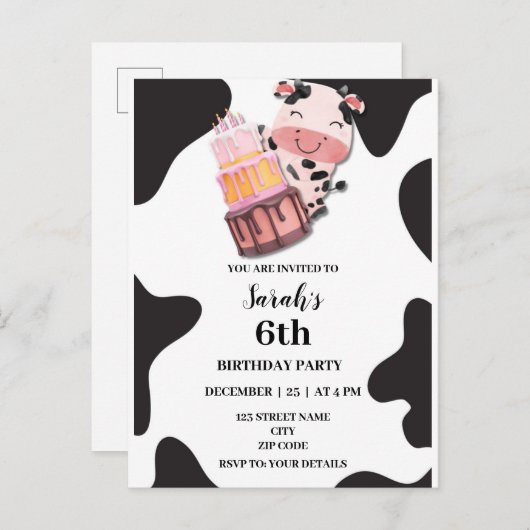 バジェットウエスタンカウズテーマ誕生日パーティー インビテーションポストカード (正面/裏面)