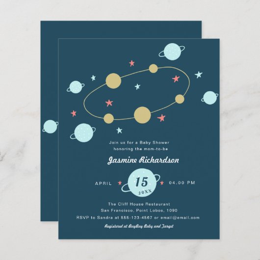 バジェットウォーターの色宇宙 |ブルーベビーシャワーフライヤー (正面/裏面)