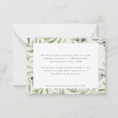 バジェットウォーターカラーオリーブエレガントな結婚式詳細 ノートカード (裏面)