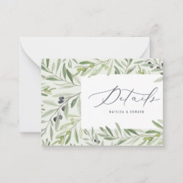 バジェットウォーターカラーオリーブエレガントな結婚式詳細 ノートカード