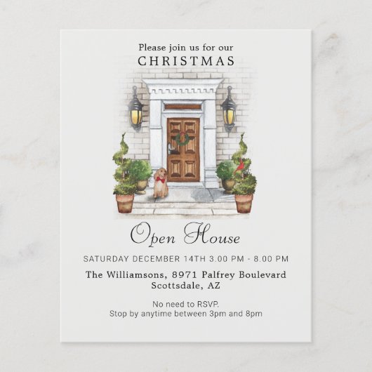 バジェットウォーターカラークリスマスオープンハウス招待状 (正面)