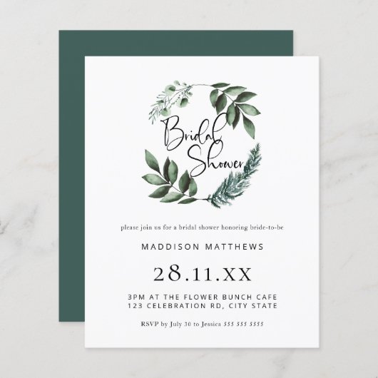 バジェットウォーターカラーグリーナリーリースブライダルシャワー (正面/裏面)