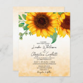 バジェットウォーターカラーサンフラワー結婚式招待状 (正面/裏面)