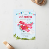 バジェットウォーターカラースカイレッドキッズフライト誕生日 ノートカード (正面/裏面インサイチュ)