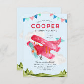 バジェットウォーターカラースカイレッドキッズフライト誕生日 ノートカード (正面/裏面)