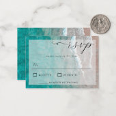 バジェットウォーターカラートロピカルビーチ結婚式RSVPカード ノートカード (正面/裏面インサイチュ)