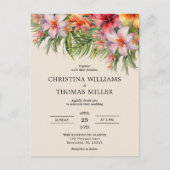 バジェットウォーターカラートロピカル結婚式招待状 ポストカード (正面)