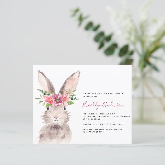 バジェットウォーターカラーバニーベビーシャワー招待状 (スタンド正面)