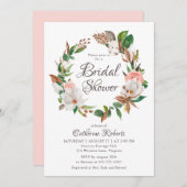 バジェットウォーターカラーピンクグリーンフローラブライダルシャワー 招待状 (正面/裏面)