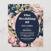 バジェットウォーターカラーピンクピーニーアールヌーボー結婚ズ (正面/裏面)