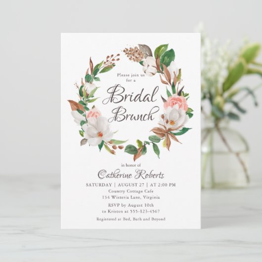 バジェットウォーターカラーピンクフローラブライダルシャワーブランチ 招待状 (スタンド正面)