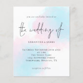 バジェットウォーターカラーピンクブルー結婚式招待状 (正面)