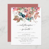 バジェットウォーターカラーピンク花模様結婚式招待状 (正面/裏面)