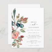 バジェットウォーターカラーピンク花模様結婚式招待状 (正面/裏面)