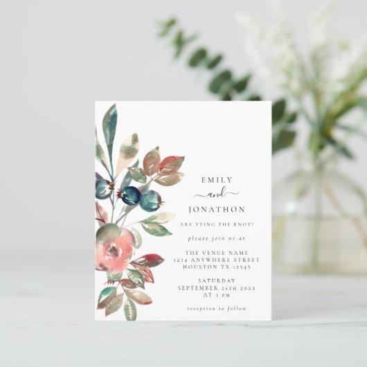 バジェットウォーターカラーピンク花模様結婚式招待状 (スタンド正面)