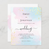 バジェットウォーターカラーブルーピンク結婚式招待状