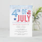 バジェットウォーターカラーブルー7月4日パーティー 招待状 (スタンド正面)