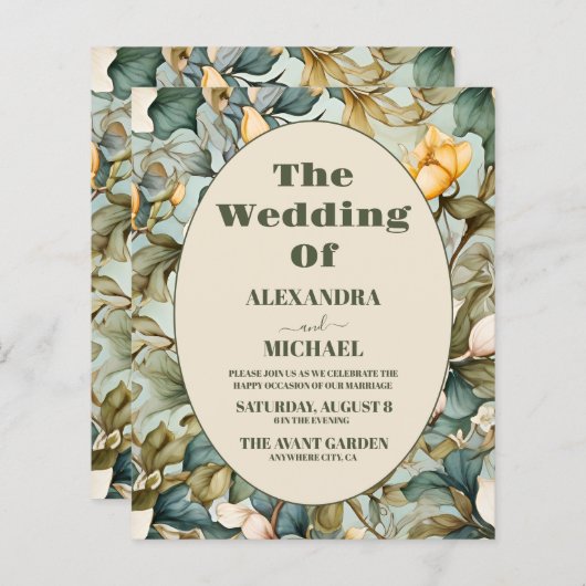 バジェットウォーターカラーホワイトリリーアールヌーボー結婚ズ (正面/裏面)