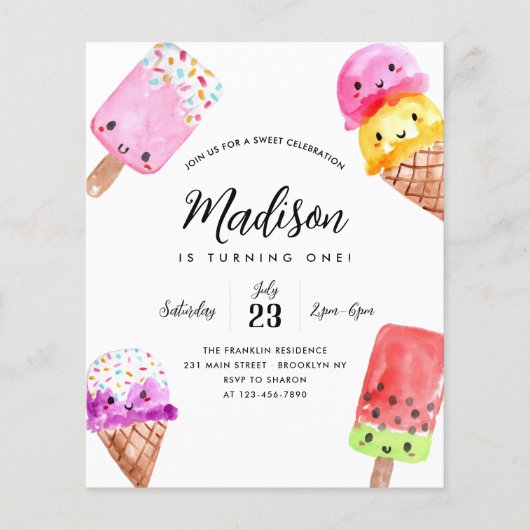 バジェットウォーターカラーポプシクルコーンアイスクリーム誕生日 (正面)
