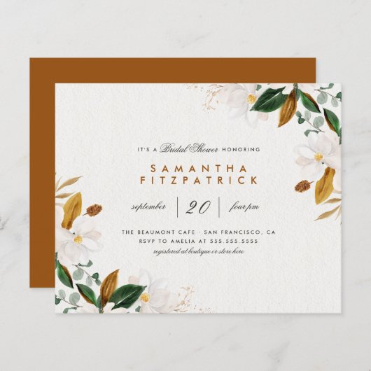 バジェットウォーターカラーマグノリアフローラブライダルシャワー (正面/裏面)