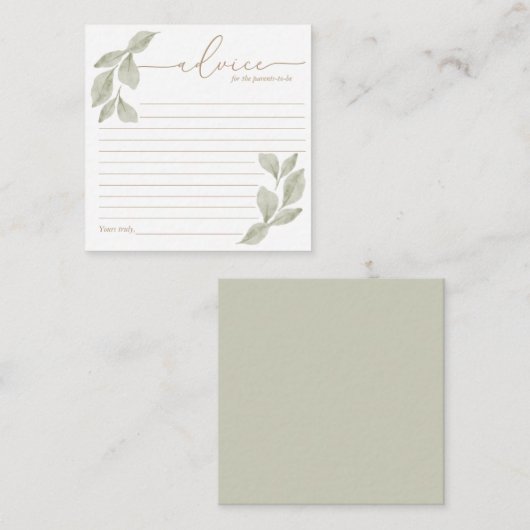 バジェットウォーターカラーユーカリプタスベビーシャワーアドバイス ノートカード (正面/裏面)