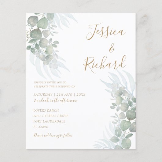 バジェットウォーターカラーユーカリプトゥスセージ結婚グリーン (正面)