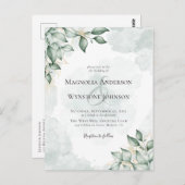 バジェットウォーターカラーユーカリ結婚式招待状 ポストカード (正面/裏面)