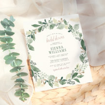 バジェットウォーターカラーユーカリ葉ブライダルシャワー