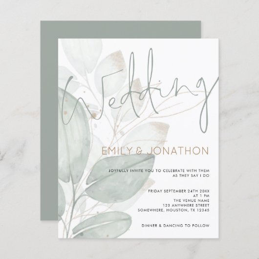 バジェットウォーターカラーリーフ結婚式招待状 (正面/裏面)