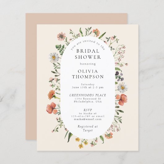 バジェットウォーターカラーワイルドフラワーアーチブライダルシャワー (正面/裏面)