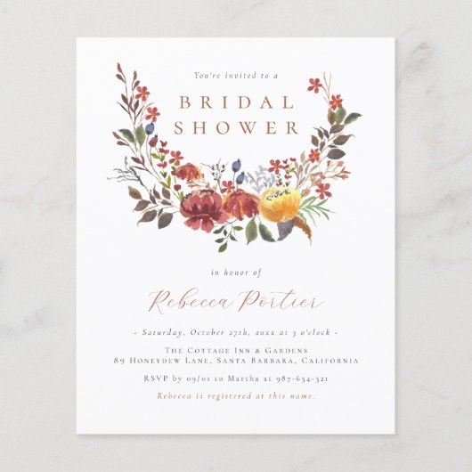 バジェットウォーターカラーワイルドフラワーズ秋ブライダルシャワー (正面)