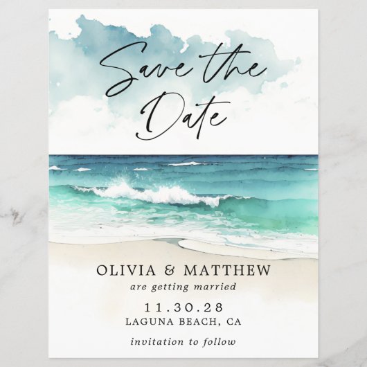 バジェットウォーター色ビーチセーブ・ザ・デート案内 チラシ (正面)