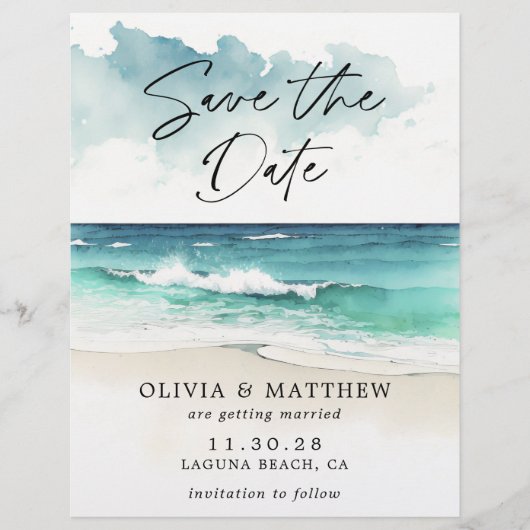 バジェットウォーター色ビーチセーブ・ザ・デート案内 チラシ (正面)