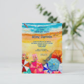 バジェットウォーター色ビーチバースデーパーティ招待状 (スタンド正面)