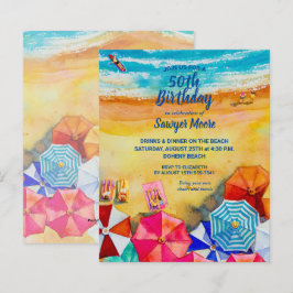 バジェットウォーター色ビーチバースデーパーティ招待状