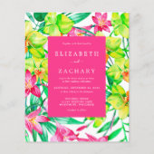 バジェットウォーター色フローラピンク結婚式招待状 (正面)